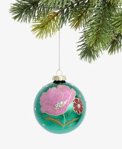 Holiday Lane Enchanted Forest Purple Floral Ball Ornament, Macy's Exclusive In Transparent