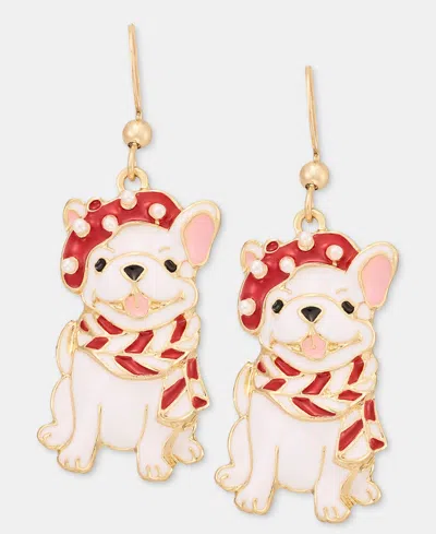 Holiday Lane French Bulldog Holiday Drop Earrings, Macy's Exclusive In Multi