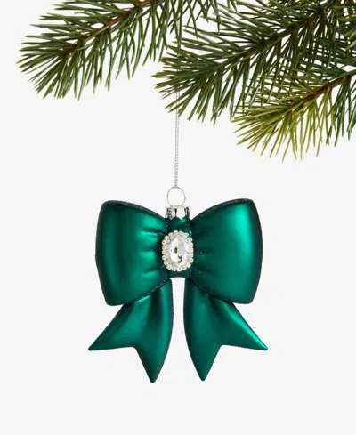Holiday Lane Gilded Glamour Green Glass Bow Ornament, Macy's Exclusive In Transparent