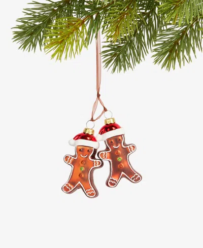 Holiday Lane Gingerbread Village Glass Gingerbread Men Ornament, Macy's Exclusive In Brown