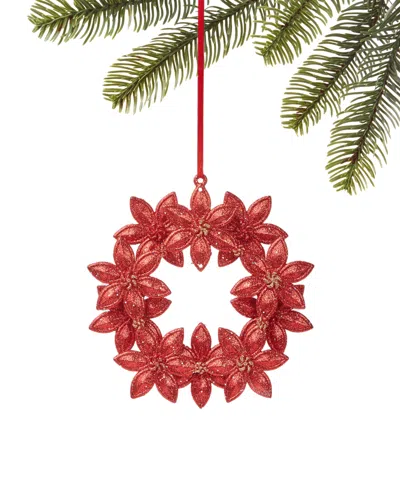 Holiday Lane Glittered Plastic Poinsettia Wreath Ornament, Created For Macy's In No Color