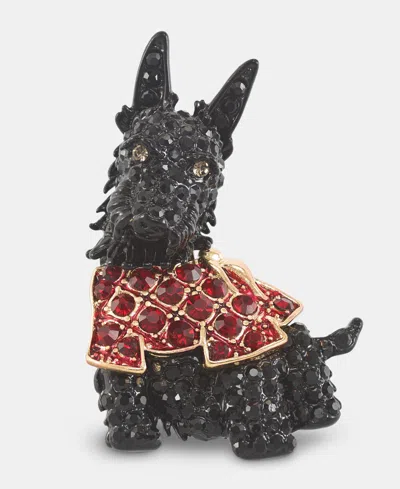 Holiday Lane Gold-tone Black & Red Crystal Scottie Dog Pin