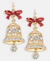Holiday Lane Gold-tone Crystal Red Bow Drop Earrings In Red
