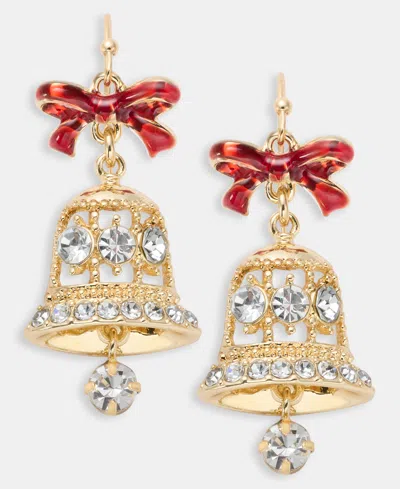 Holiday Lane Gold-tone Crystal Red Bow Drop Earrings