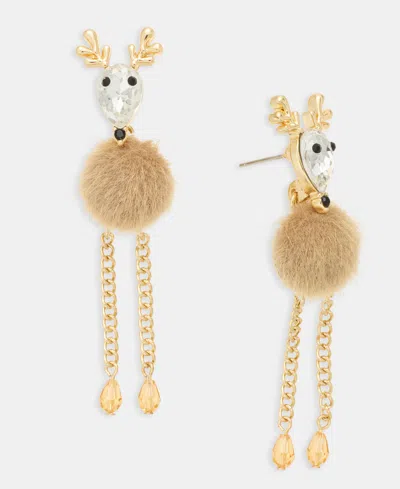 Holiday Lane Gold-tone Crystal Reindeer Linear Earrings In Multi