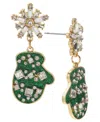 Holiday Lane Gold-tone Crystal Snowflake & Glitter Mitt Drop Earrings, Created For Macy's In Multi