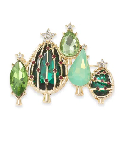Holiday Lane Gold-tone Crystal Trees Pin, Created For Macy's In Multi