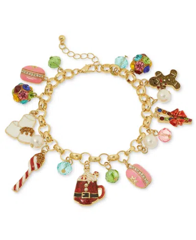 Holiday Lane Gold-tone Holiday Treats And Beaded Charm Bracelet In Multi