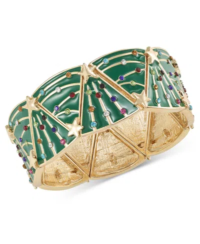 Holiday Lane Gold-tone Holiday Tree Stretch Bracelet, Created For Macy's In Multi