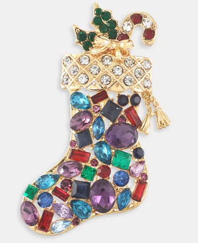 Holiday Lane Gold-tone Multicolor Stone Stocking Pin