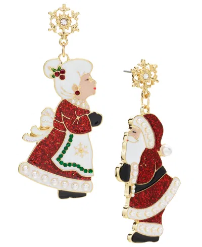 Holiday Lane Gold-tone Pave & Imitation Pearl Kissing Claus' Drop Earrings, Created For Macy's In Multi