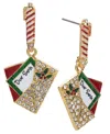 Holiday Lane Gold-tone Pave Santa Letter Drop Earrings, Created For Macy's In Multi