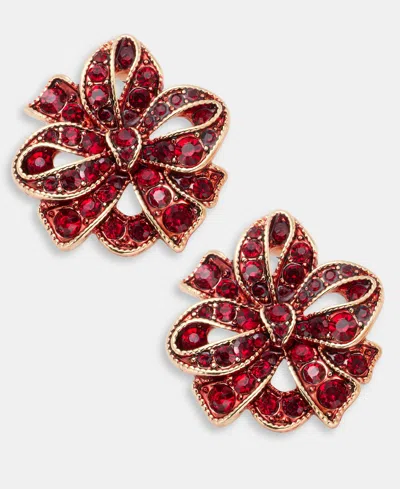 Holiday Lane Gold-tone Red Bow Button Earrings