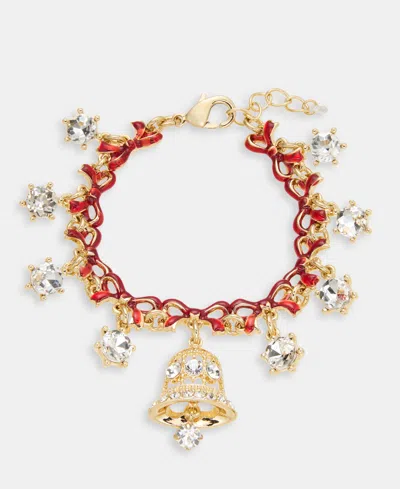 Holiday Lane Gold-tone Red Bow Crystal Bell Flex Bracelet