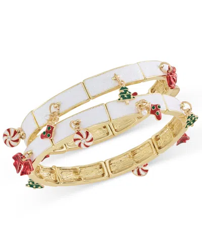 Holiday Lane Gold-tone Stretch Charm Bracelet, Created For Macy's In Multi