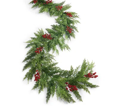 Holiday Lane Heritage Faux-cedar Garland With Red Berries, Macy's Exclusive In Multi