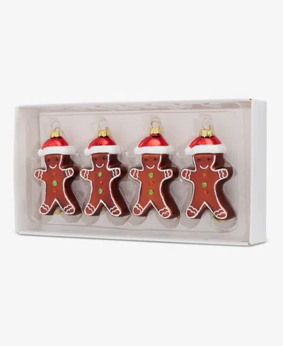 Holiday Lane Heritage Set Of 4 Glass Gingerbread Boy Ornaments, Macy's Exclusive In Multi