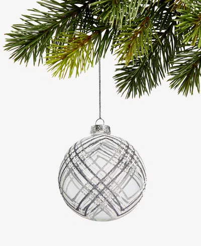 Holiday Lane Iced Delight Clear Stripe Ball Ornament, Macy's Exclusive In Silver