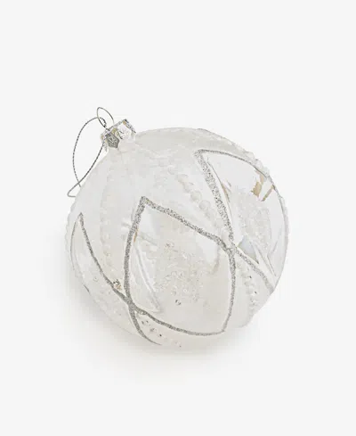 Holiday Lane Iced Delight Glass White Beaded Ball Ornament, Macy's Exclusive In Transparent
