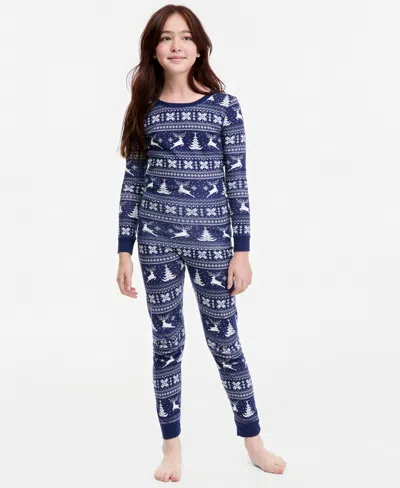 Holiday Lane Kids 5-14 Santas Snug-fit Pajama Set, Macy's Exclusive In Blue