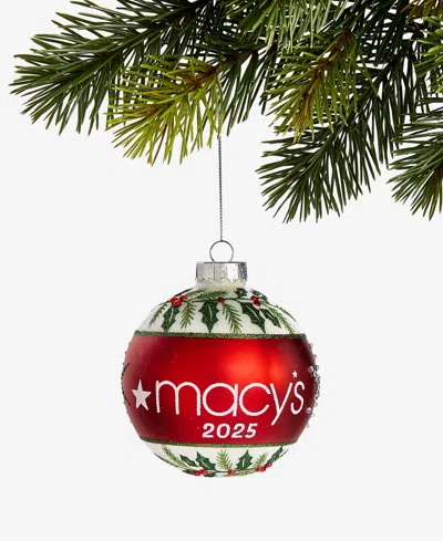Holiday Lane Macy's 2025 Glass Holly Ball Ornament, Macy's Exclusive In Transparent