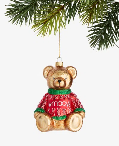 Holiday Lane Macy's Glass Glittered Bear Ornament, Macy's Exclusive In Transparent