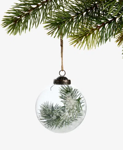 Holiday Lane Nordic Wonderland Glass Ball With Pine Ornament, Macy's Exclusive In Transparent