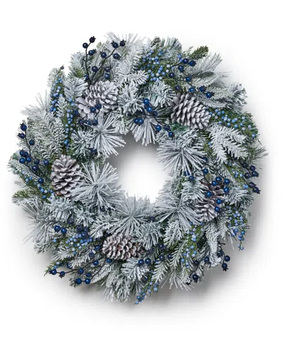 Holiday Lane Northern Holiday Green And White Flocked Pine Cone Wreath, Created For Macy's In No Color