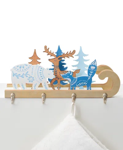 Holiday Lane Northern Holiday White & Blue Sleigh & Reindeer Stocking Holder, Created For Macy's In No Color