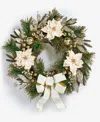 Holiday Lane Opulence Floral And Bow Wreath, Macy's Exclusive In Green