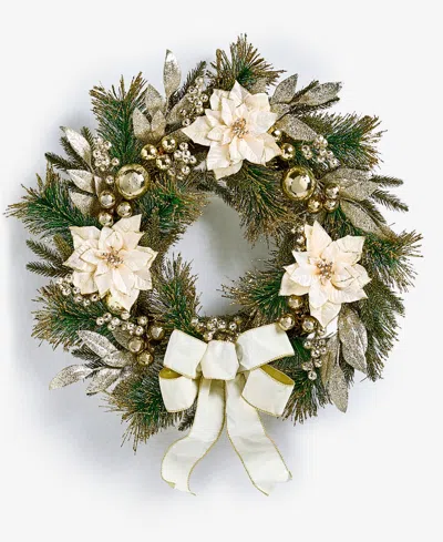 Holiday Lane Opulence Floral And Bow Wreath, Macy's Exclusive In Green