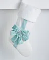 Holiday Lane Opulence Fuzzy White Blue Bow Stocking, Macy's Exclusive In White