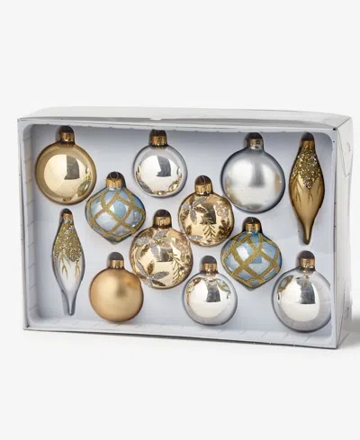 Holiday Lane Opulence Glass Gold-tone, Silver-tone & Blue Mixed Ornaments, Set Of 12, Macy's Exclusive In No Color