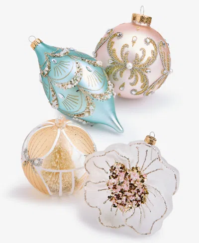 Holiday Lane Opulence Set Of 4 Glass Mixed Ornaments, Macy's Exclusive In Multi