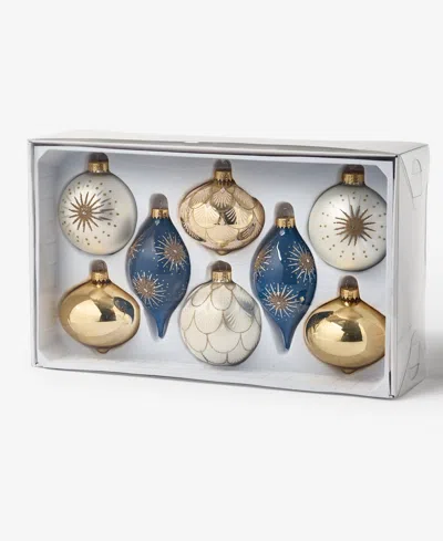 Holiday Lane Opulence Set Of 8 Glass Gold, White And Blue Mixed Ornaments, Macy's Exclusive In No Color