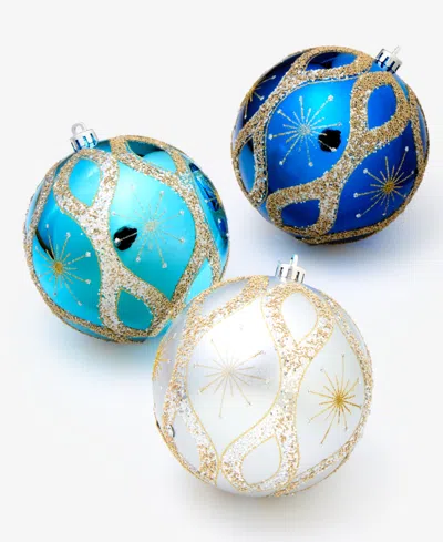 Holiday Lane Opulence Shatterproof Blue & White Ball Ornaments, Set Of 3, Macy's Exclusive In No Color