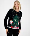 Holiday Lane Petite Mr. & Mrs. Claus Crewneck Sweater, Created For Macy's In Deep Black