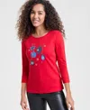 Holiday Lane Petite Scoop Neck Top, Macy's Exclusive In Red