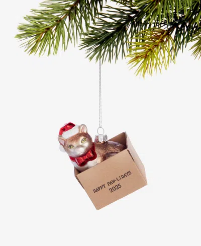 Holiday Lane Pets Cat In Box Ornament, Macy's Exclusive In Transparent