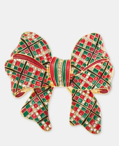 Holiday Lane Plaid Bow Pin, Macy's Exclusive In Multi