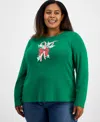 Holiday Lane Plus Size Candy Cane Long-sleeve T-shirt, Macy's Exclusive In Green
