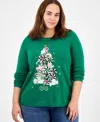 Holiday Lane Plus Size Candy-tree Crewneck Sweater In Green