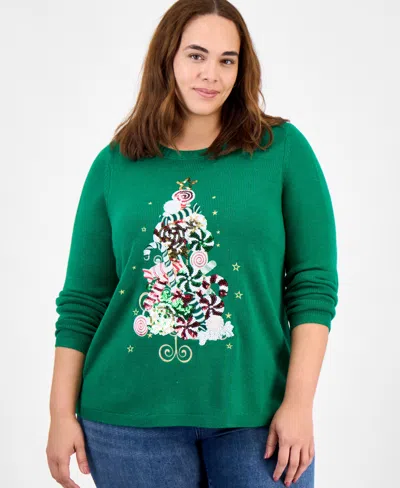 HOLIDAY LANE PLUS SIZE CANDY-TREE CREWNECK SWEATER