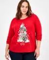 Holiday Lane Plus Size Candy-tree Crewneck Sweater In Red