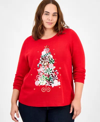 HOLIDAY LANE PLUS SIZE CANDY-TREE CREWNECK SWEATER