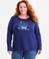 Holiday Lane Plus Size Menorah Long-sleeve T-shirt, Macy's Exclusive In Blue