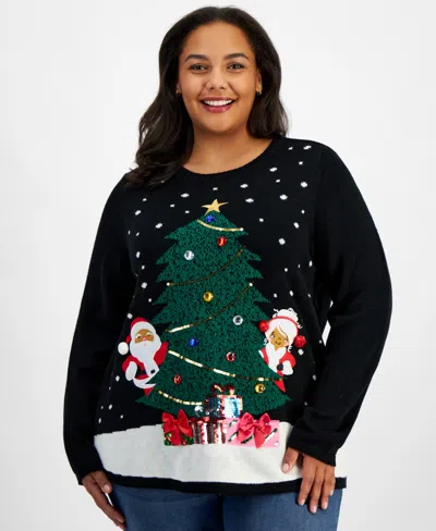Holiday Lane Plus Size Mr. & Mrs. Claus Sweater, Created For Macy's In Deep Black