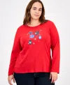 Holiday Lane Plus Size Ornament Print Long-sleeve T-shirt, Macy's Exclusive In Red