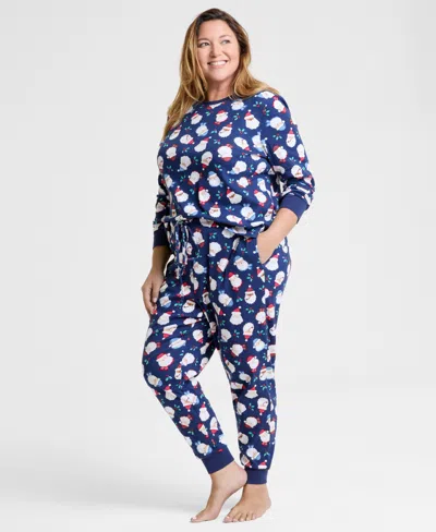 Holiday Lane Plus Size Santas Cotton Pajama Set, Macy's Exclusive In Blue