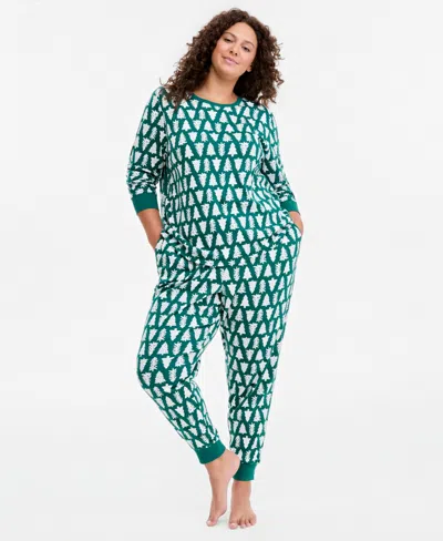 Holiday Lane Plus Size Santas Cotton Pajama Set, Macy's Exclusive In Tree